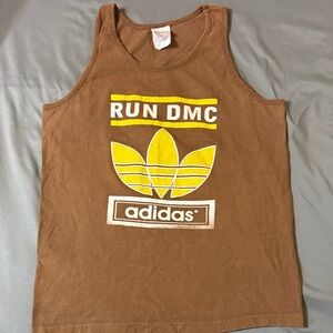 Adidas Brown Tank Top with Yellow Run DMC Logo vintage - cotton heritage tag